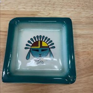 Beautiful vintage ashtray dark teal Native American made